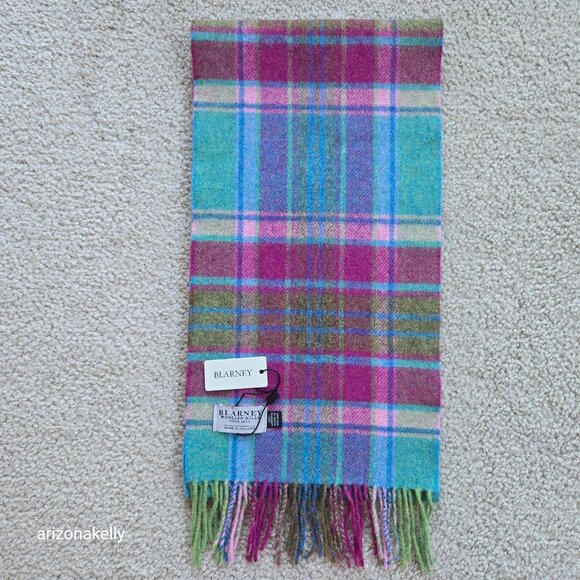 NWT Lambswool Plaid Scarf Lavender Turquoise Blarney Ireland - Picture 7 of 8
